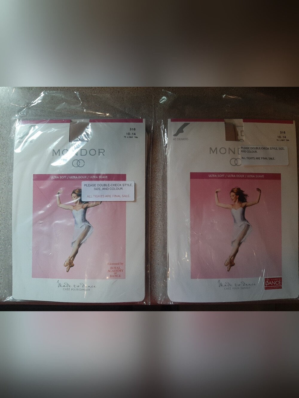 2 Packages of MONDOR Ultra Soft 40 Den 316 10-14 74 Light Tan